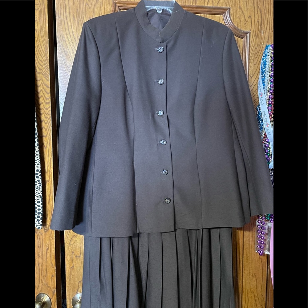 Brown custom Jacket and Pleated skirt button down jacket